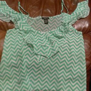 Teal and white blouse